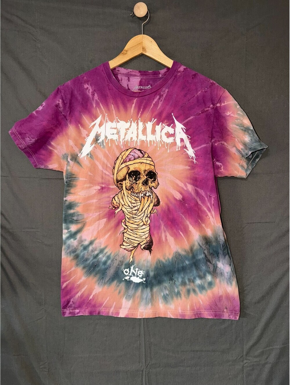 Metallica One T Shirt Mens Large Tie Dye Pushead Mummy Skull Rock Band 2017
